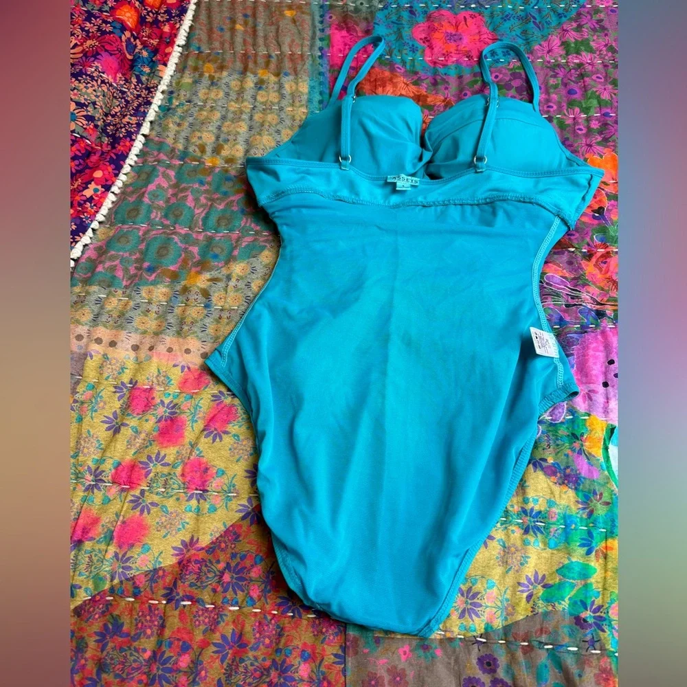 Spanx Love Your Assets Turquoise Blue One Piece Swimsuit Size L Summer Beach